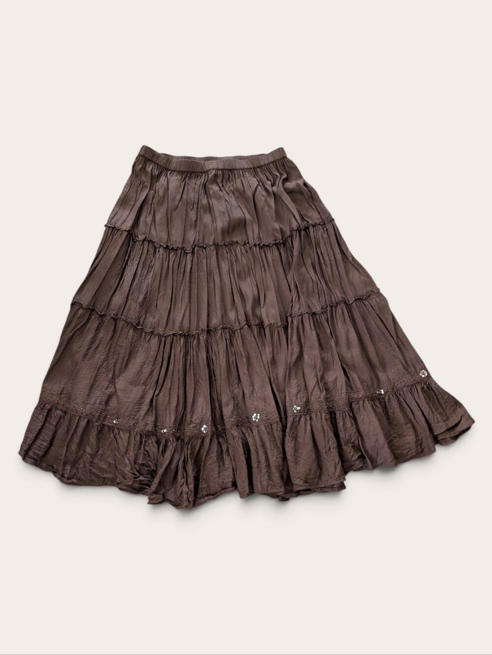 Chocolate Brown Tiered boho western hippie cowgirl Tiered Sequin maxi skirt